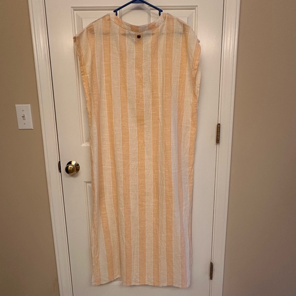 Rip Curl Cotton & Linen dress, Large, peach & ivory, stripes, cap sleeves - Picture 2 of 5
